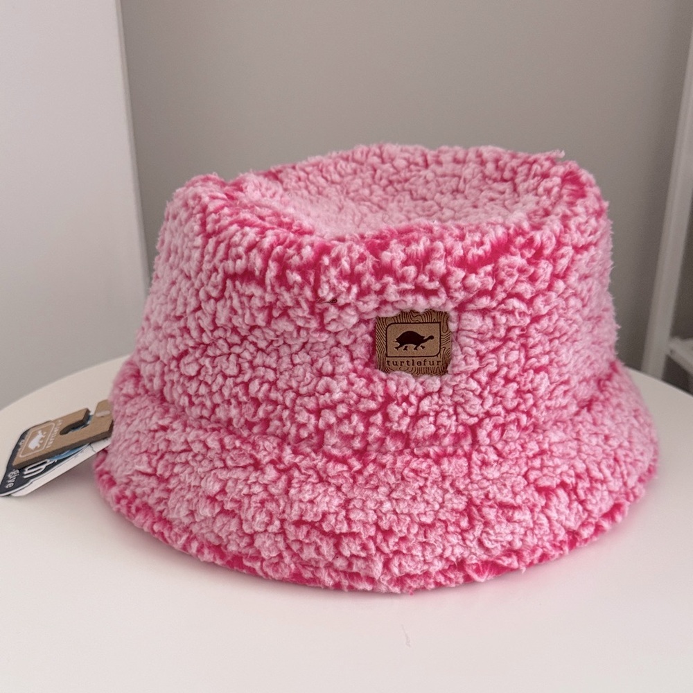 NWT: Pink Fuzzy Turtle Fur Stomp Bucket Hat